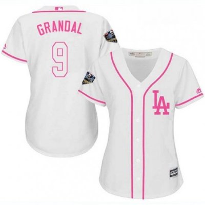 Womens Majestic Los Angeles Dodgers 9 Yasmani Grandal Authentic White Fashion Cool Base 2018 World Series MLB Jersey