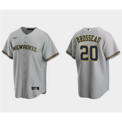 Men Milwaukee Brewers 20 Mike Brosseau Grey Cool Base Stitched Jersey