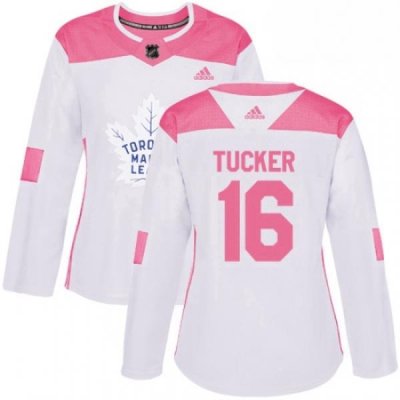 Womens Adidas Toronto Maple Leafs 16 Darcy Tucker Authentic WhitePink Fashion NHL Jersey