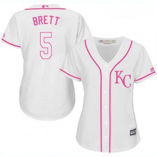 Womens Majestic Kansas City Royals 5 George Brett Replica White Fashion Cool Base MLB Jersey