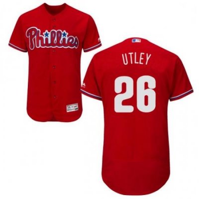 Mens Majestic Philadelphia Phillies 26 Chase Utley Red Alternate Flex Base Authentic Collection MLB Jersey