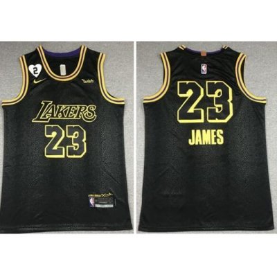 Men's Los Angeles Lakers #23 LeBron James 2020 Black City Edition With GiGi Patch Stitched NBA Jersey