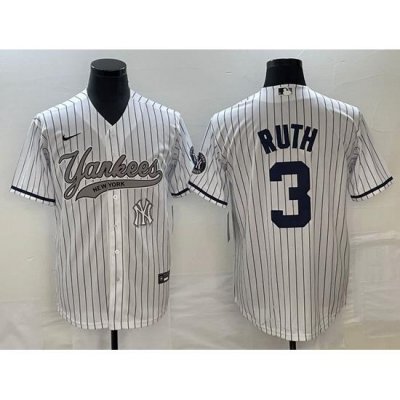 Men NeW York Yankees 3 Babe Ruth White With Patch Cool Base Stitched Baseball Jersey