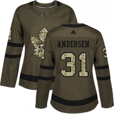 Womens Adidas Toronto Maple Leafs 31 Frederik Andersen Authentic Green Salute to Service NHL Jersey