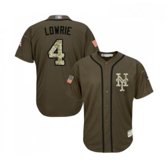 Mens NeW York Mets 4 Jed LoWrie Authentic Green Salute to Service Baseball Jersey