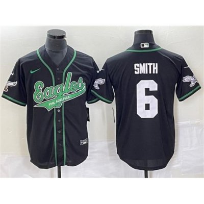 Men Philadelphia Eagles 6 DeVonta Smith Black Cool Base Stitched Baseball Jersey