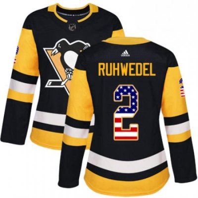 Womens Adidas Pittsburgh Penguins 2 Chad Ruhwedel Authentic Black USA Flag Fashion NHL Jersey