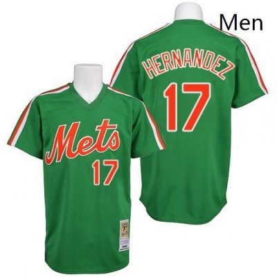 Mens Mitchell and Ness NeW York Mets 17 Keith Hernandez Replica Green ThroWback MLB Jersey