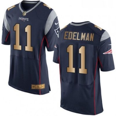 Mens Nike New England Patriots 11 Julian Edelman Elite NavyGold Team Color NFL Jersey