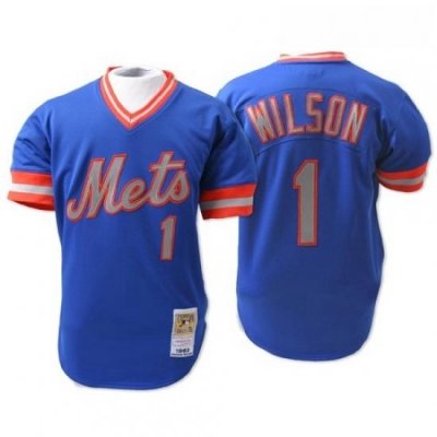 Mens Mitchell and Ness New York Mets 1 Mookie Wilson Authentic Blue Throwback MLB Jersey