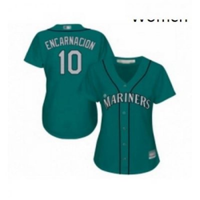 Womens Seattle Mariners 10 Edwin Encarnacion Replica Teal Green Alternate Cool Base Baseball Jersey