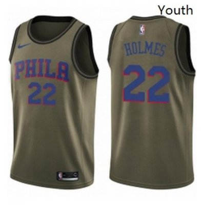 Youth Nike Philadelphia 76ers 22 Richaun Holmes Swingman Green Salute to Service NBA Jersey