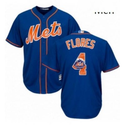 Mens Majestic New York Mets 4 Wilmer Flores Authentic Royal Blue Team Logo Fashion Cool Base MLB Jersey