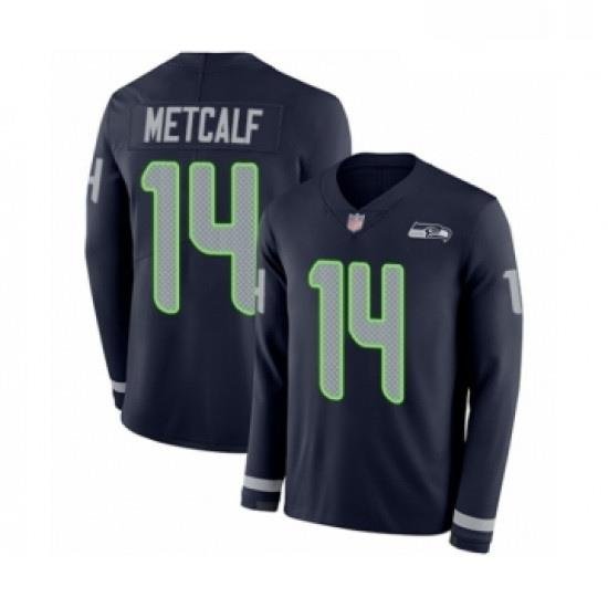 Mens Seattle Seahawks 14 DK Metcalf Limited Navy Blue Therma Long Sleeve Football Jersey