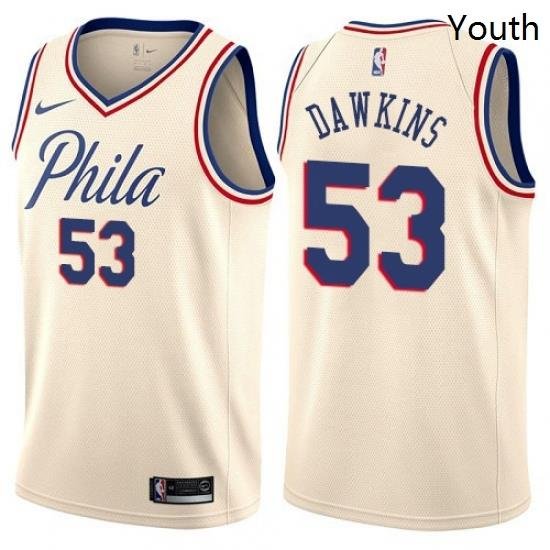 Youth Nike Philadelphia 76ers 53 Darryl Dawkins Swingman Cream NBA Jersey City Edition