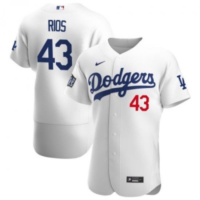 Men Los Angeles Dodgers 43 EdWin Rios Men Nike White Home 2020 World Series Bound Flex Base Player MLB Jersey