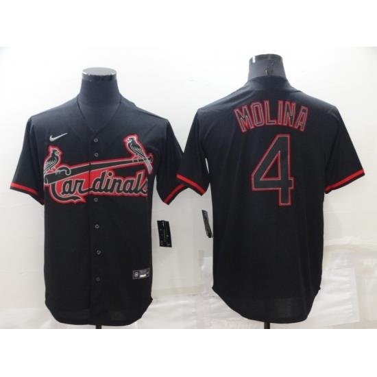 Men St  Louis Cardinals 4 Yadier Molina Black ShadoW Cool Base Stitched Jerse