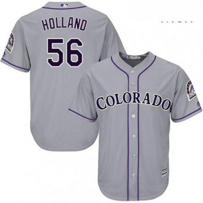 Mens Majestic Colorado Rockies 56 Greg Holland Replica Grey Road Cool Base MLB Jersey