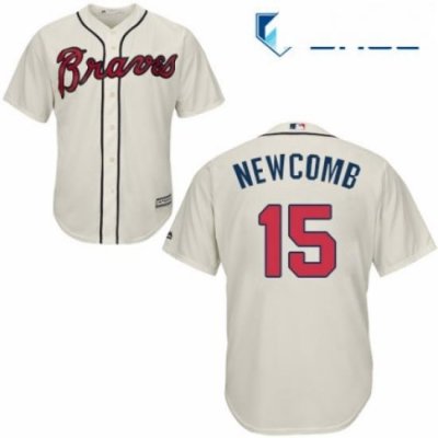 Youth Majestic Atlanta Braves 15 Sean Newcomb Replica Cream Alternate 2 Cool Base MLB Jersey