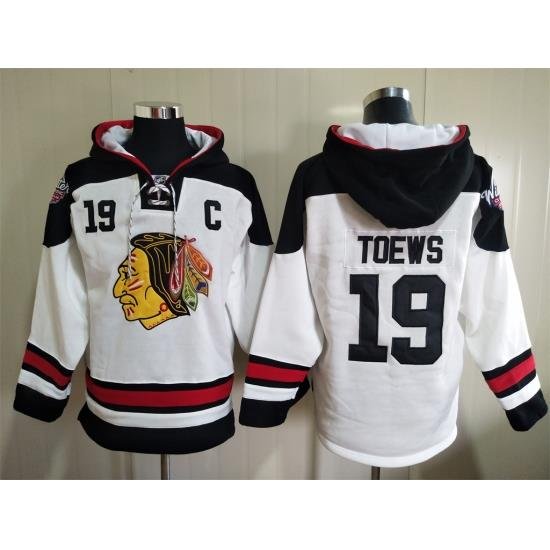 Men Chicago Blackhawks Jonathan Toews 19 White Stitched NHL Hoodie