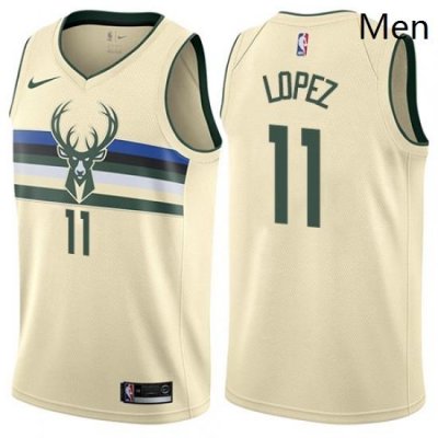 Mens Nike Milwaukee Bucks 11 Brook Lopez Swingman Cream NBA Jersey City Edition