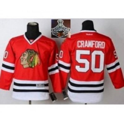 youth nhl jerseys chicago blackhawks #50 crawford red[2015 Stanley cup champions]