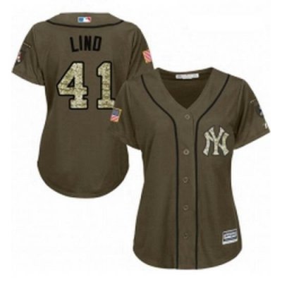 Womens Majestic New York Yankees 41 Adam Lind Replica Green Salute to Service MLB Jersey