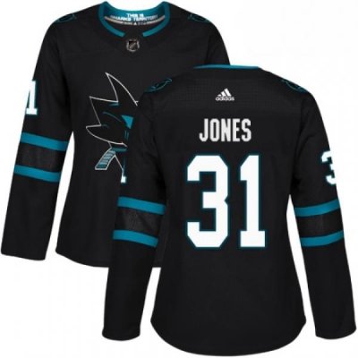 Womens Adidas San Jose Sharks 31 Martin Jones Premier Black Alternate NHL Jersey