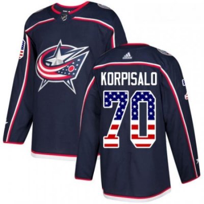 Youth Adidas Columbus Blue Jackets 70 Joonas Korpisalo Authentic Navy Blue USA Flag Fashion NHL Jersey