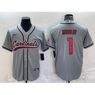 Men Arizona Cardinals 1 Kyler Murray Grey With Patch Cool Base Stitched Baseball Jersey