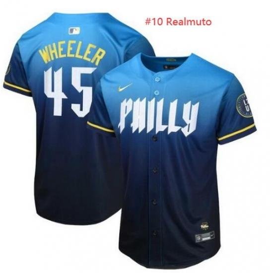 Men Philadelphia Phillies #10 J.T. Realmuto Blue 2024 City Connect Limited Stitched Baseball Jersey