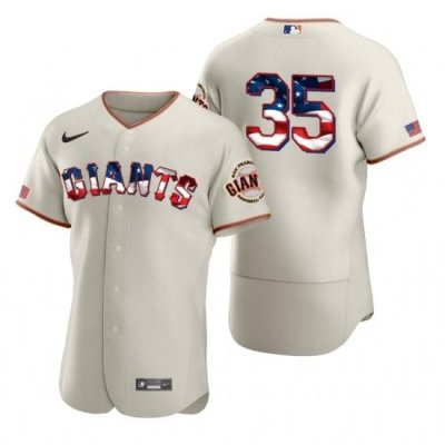 Men San Francisco Giants 35 Brandon CraWford Men Nike Cream Fluttering USA Flag Limited Edition Flex Base MLB Jersey