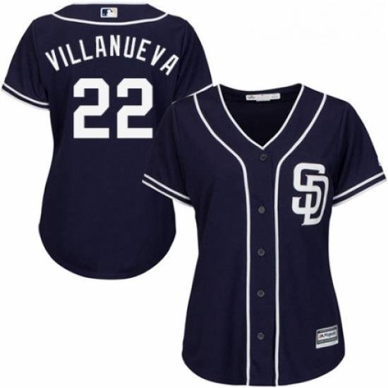 Womens Majestic San Diego Padres 22 Christian Villanueva Replica Navy Blue Alternate 1 Cool Base MLB Jersey