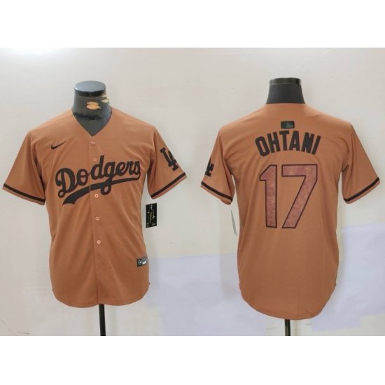 Men Los Angeles Dodgers 17  Shohei Ohtani Brown Cool Base Stitched Baseball Jersey 1