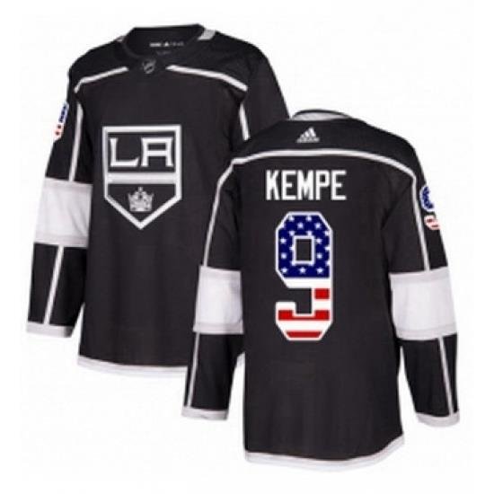 Mens Adidas Los Angeles Kings 9 Adrian Kempe Authentic Black USA Flag Fashion NHL Jersey