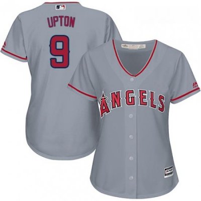 Womens Majestic Los Angeles Angels of Anaheim 9 Justin Upton Authentic Grey Road Cool Base MLB Jersey