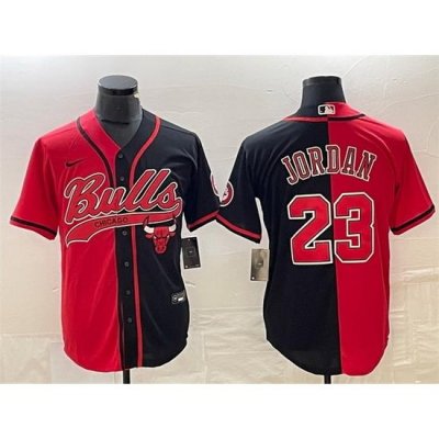 Men Chicago Bulls 23 Michael Jordan Red Black Split Cool Base Stitched Baseball Jersey