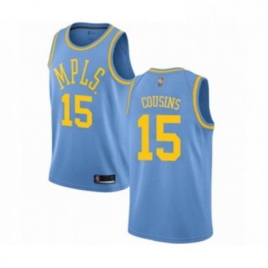 Mens Los Angeles Lakers 15 DeMarcus Cousins Authentic Blue Hardwood Classics Basketball Jersey