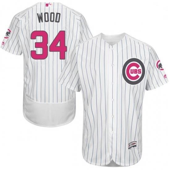 Mens Majestic Chicago Cubs 34 Kerry Wood Authentic White 2016 Mothers Day Fashion Flex Base MLB Jersey