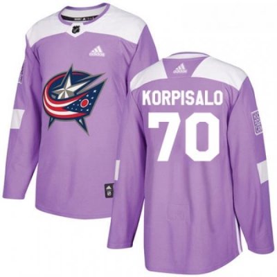 Youth Adidas Columbus Blue Jackets 70 Joonas Korpisalo Authentic Purple Fights Cancer Practice NHL Jersey