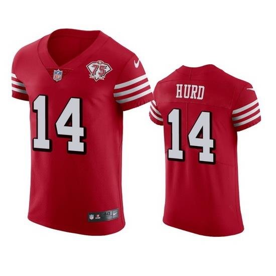 Nike San Francisco 49ers 14 Jalen Hurd Red Rush Men 75th Anniversary Stitched NFL Vapor Untouchable Elite Jersey