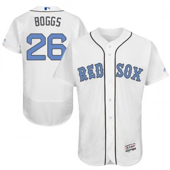 Mens Majestic Boston Red Sox 26 Wade Boggs Authentic White 2016 Fathers Day Fashion Flex Base MLB Jersey