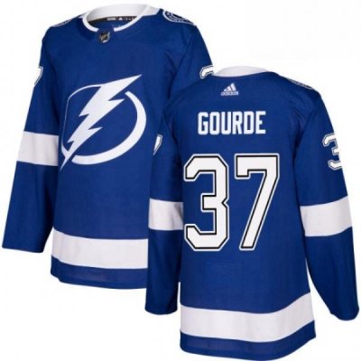 Mens Adidas Tampa Bay Lightning 37 Yanni Gourde Authentic Royal Blue Home NHL Jersey