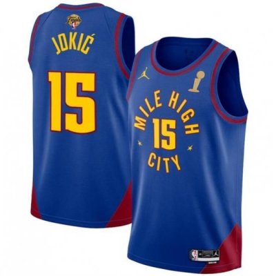 Men Denver Nuggets 15 Nikola Jokic Blue 2023 Finals Champions Statement Edition Stitched Basketball Jersey