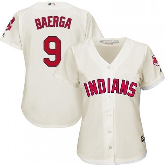 Womens Majestic Cleveland Indians 9 Carlos Baerga Authentic Cream Alternate 2 Cool Base MLB Jersey