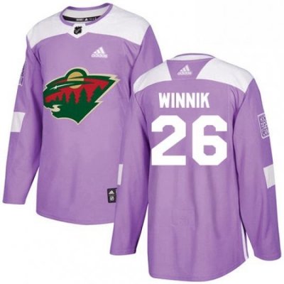 Mens Adidas Minnesota Wild 26 Daniel Winnik Authentic Purple Fights Cancer Practice NHL Jersey