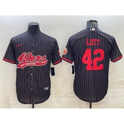 Men San Francisco 49ers 42 Ronnie Lott Black With Patch Cool Base Stitched Baseball Jersey