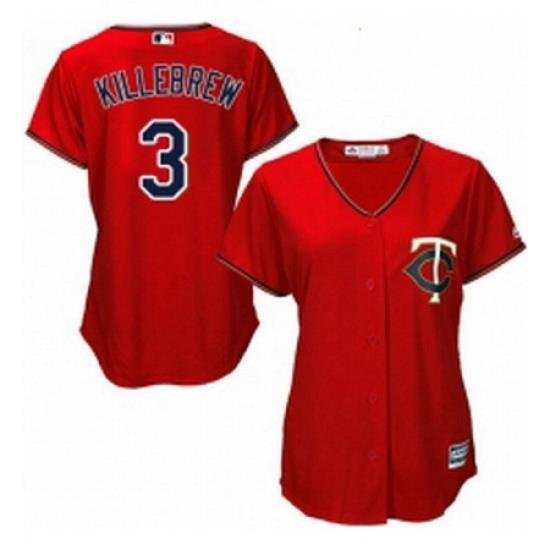 Womens Majestic Minnesota Twins 3 Harmon Killebrew Replica Scarlet Alternate Cool Base MLB Jersey