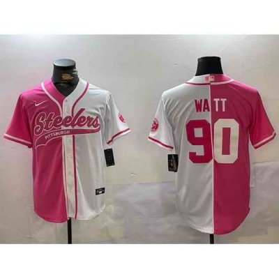 Men Pittsburgh Steelers 90 T J Watt 2024 Arctic Red White Salute To Service Stitched Baseball Jersey 3