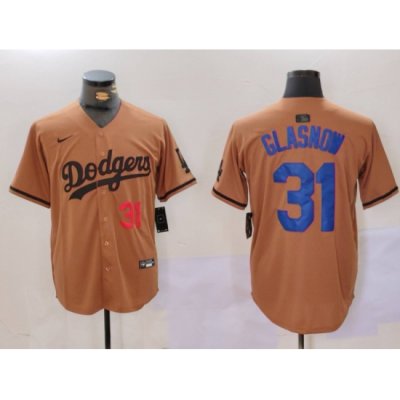 Men Los Angeles Dodgers 31 Tyler Glasnow Brown Cool Base Stitched Baseball Jersey 3